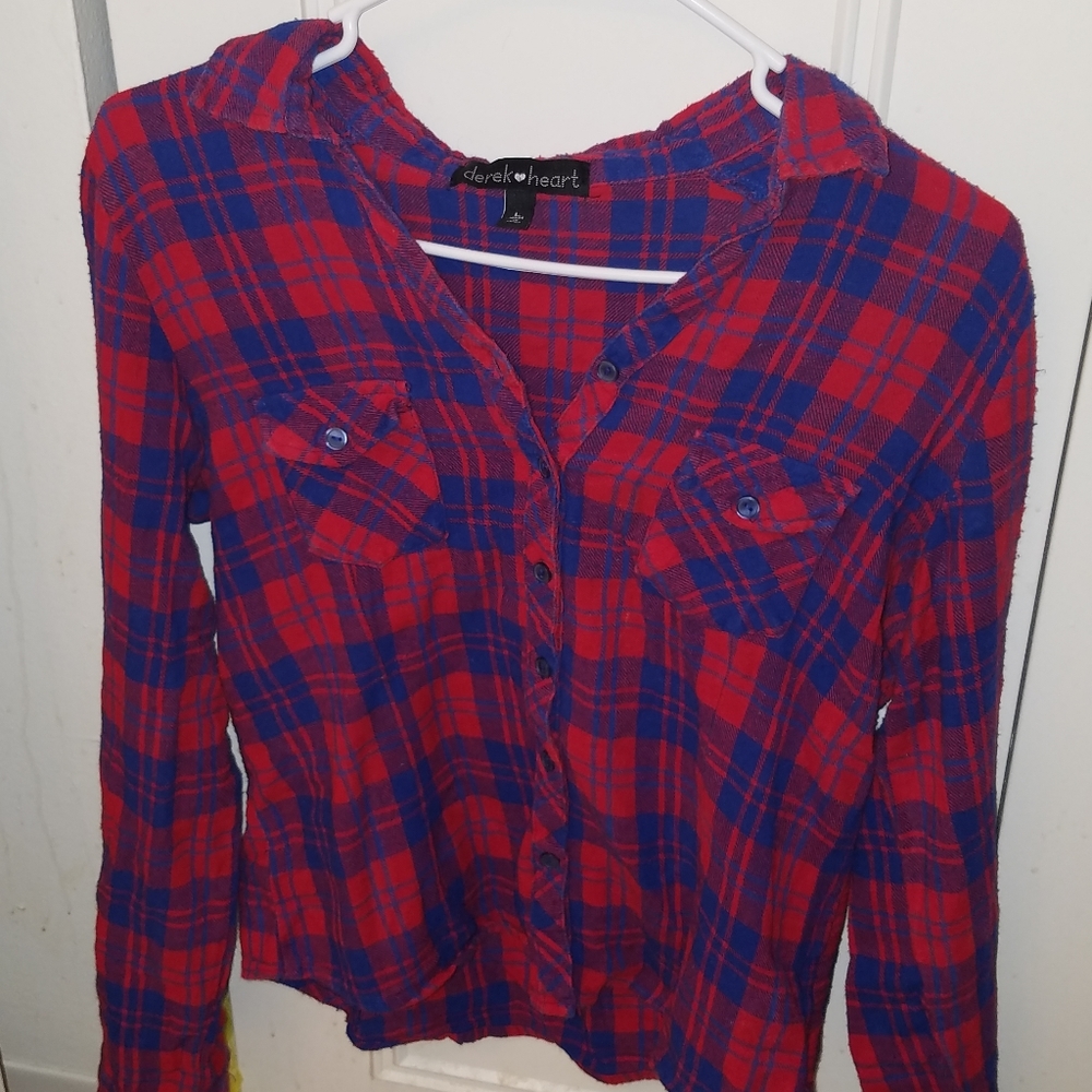 Red flannel with blue stripes